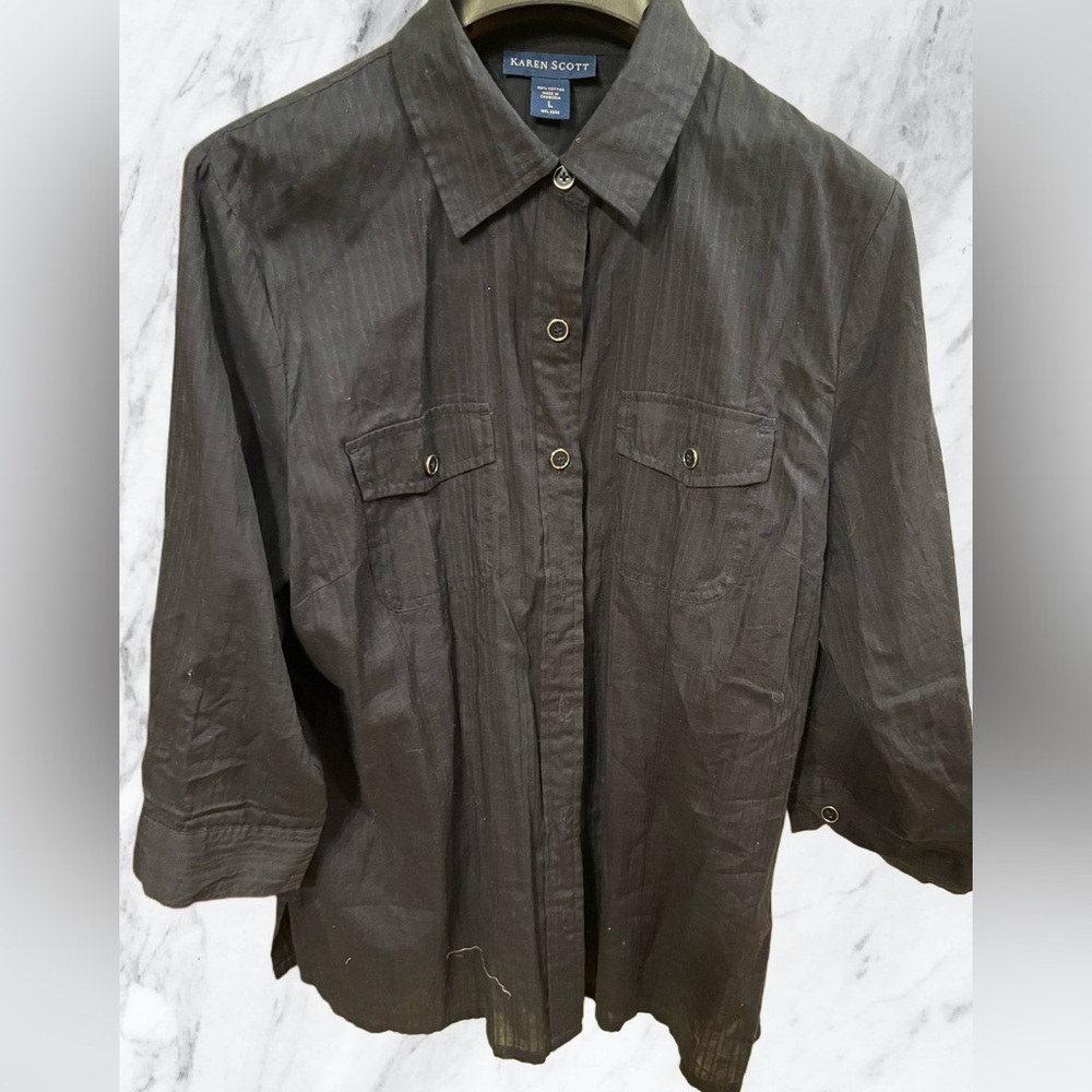 Karen Scott black buttoned down shirt